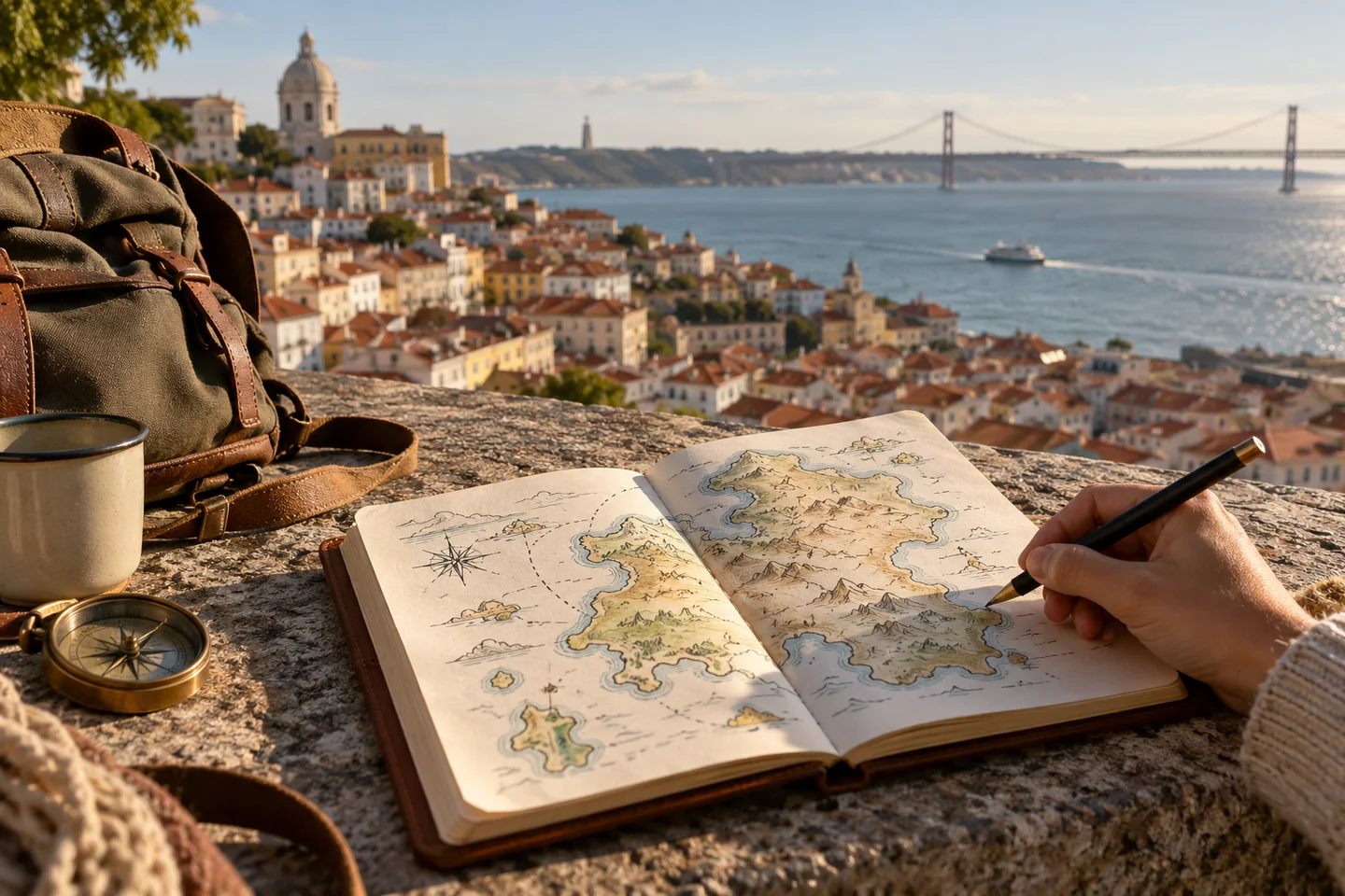Mapa e caderno para preparar uma história