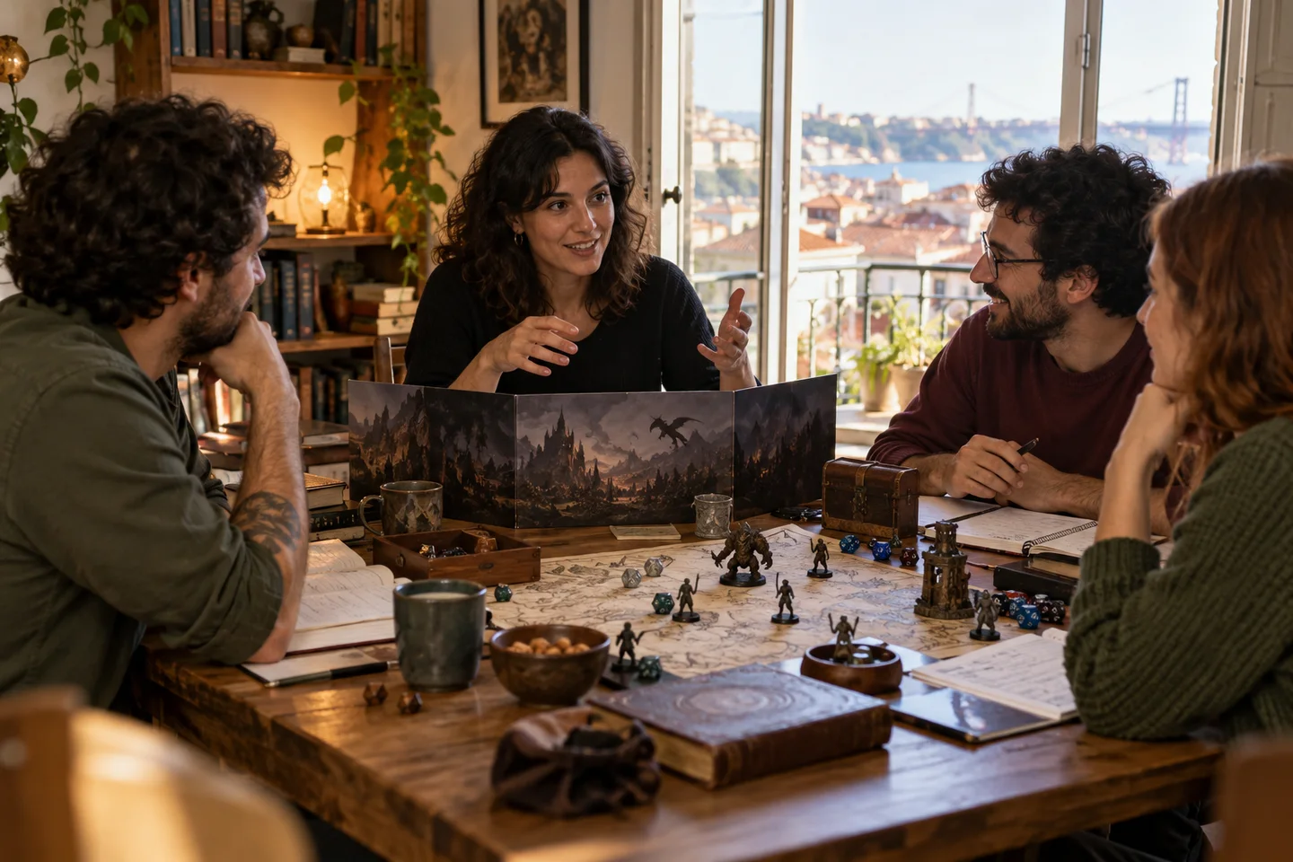 Participantes a partilhar uma aventura à mesa