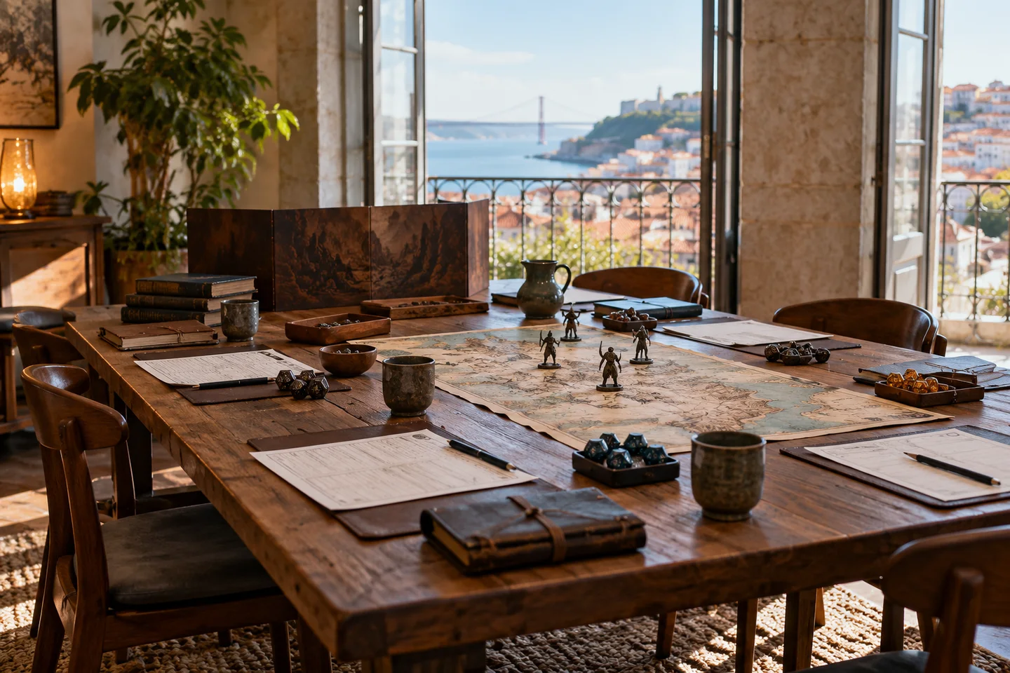 Mesa com mapas e materiais de campanha